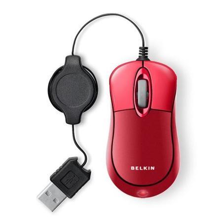 GRADE A1 - As New - Belkin Mobile Retractable Mouse USB Red