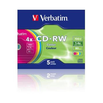 Verbatim 5 Pack CD-RW with 4x Coloured CDs