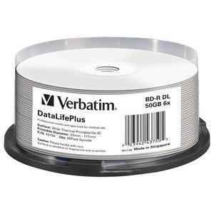 Verbatim BD-R 50GB 6x Wide White Thermal Printable 25 Pack Spindle - No ID Brand
