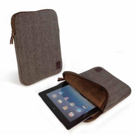 Herringbone Tweed sleeve case cover 7" Devices including- Brown