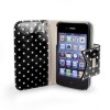 Polka-Hot faux leather purse for Apple iPhone 4S / 4 / 4G - Black/White - Free Screen Protector