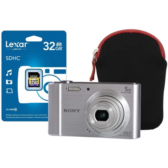 Sony DSC-W800 Silver Camera Kit inc 32GB SD Card and Neoprene Case