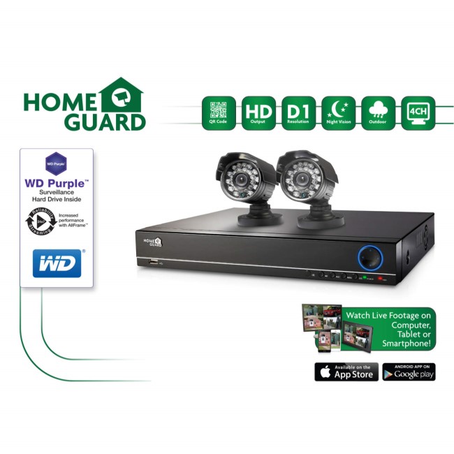 HomeGuard 1TB 4 Channel CCTV Kit with 2x 600TVL Cameras