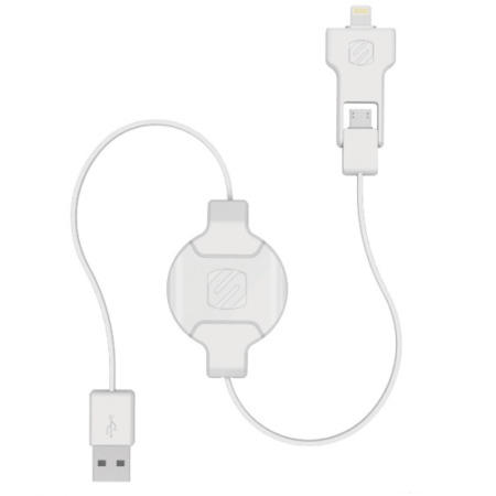 Retractable charge & Sync cable for lightning/Micro USB devices White