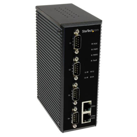 StarTech.com 4 Port Industrial RS-232 / 422 / 485 Serial to IP Ethernet Device Server - PoE-Powered 