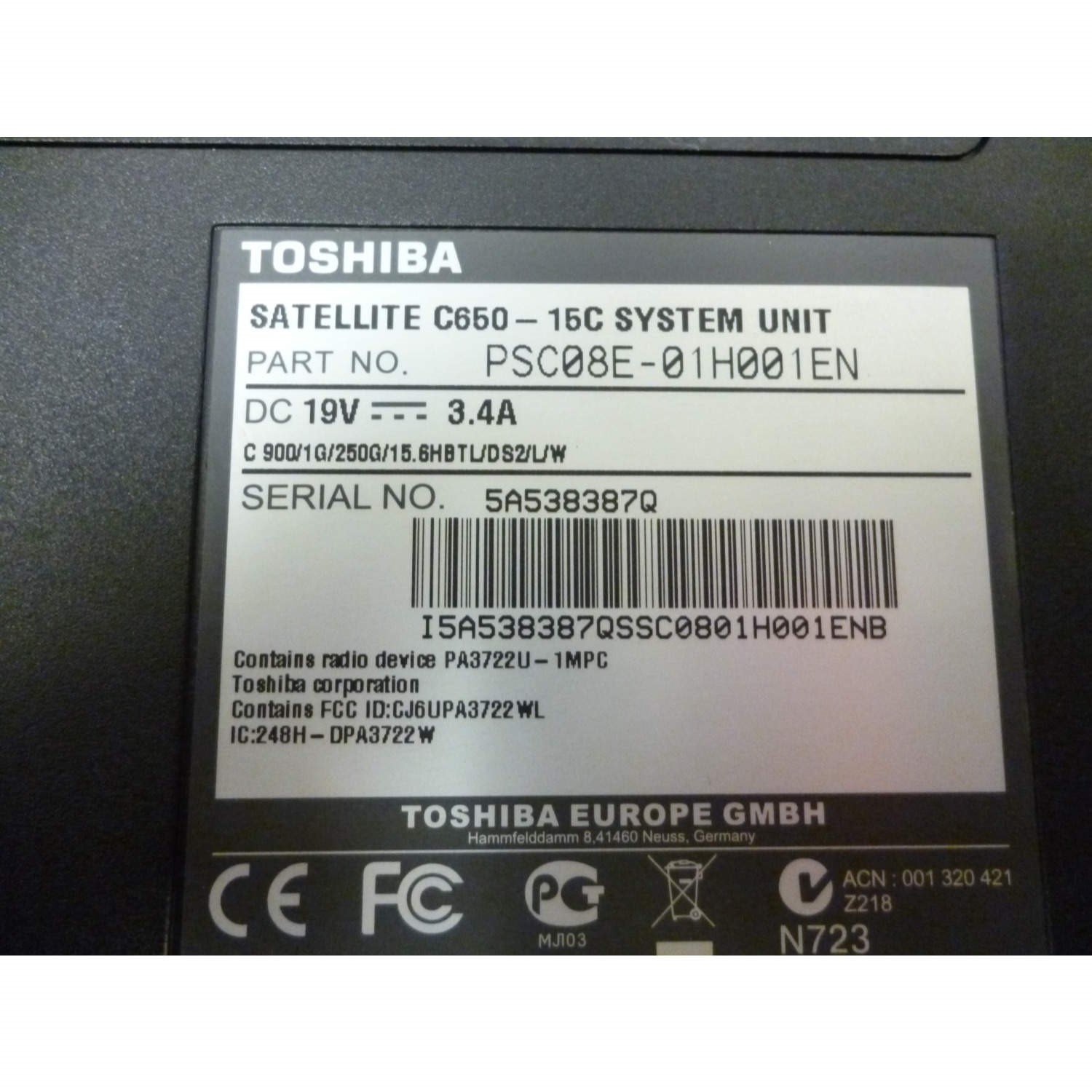 Custodia Base Inferiore Per TOSHIBA Satellite C55T-A5xxx (Touch) – Nera – Usata