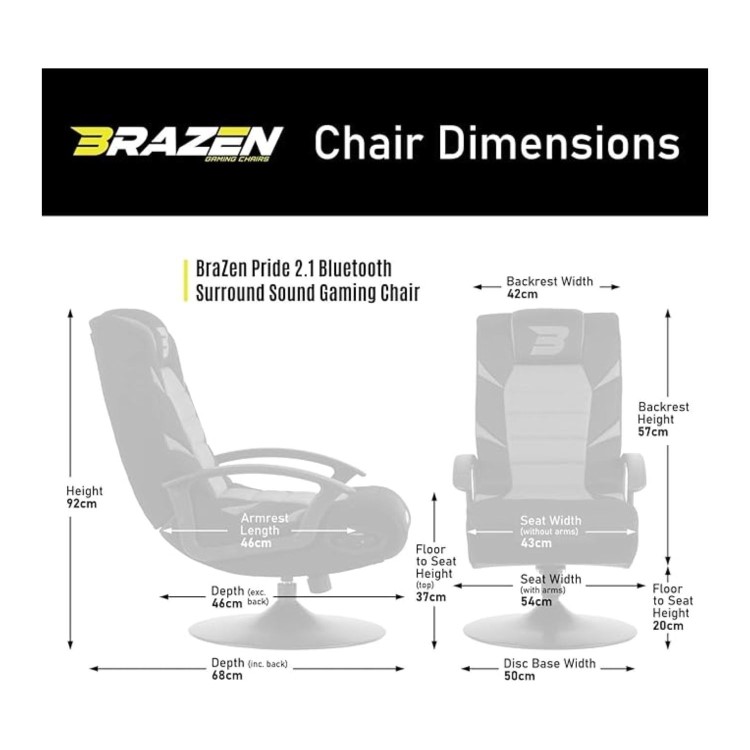 BraZen Pride 2.1 Bluetooth Surround Sound Gaming Chair - Grey