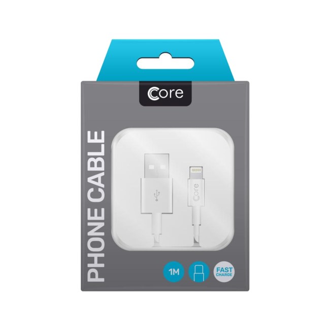 Core Lightning Cable in Case 1M White Fast Charge