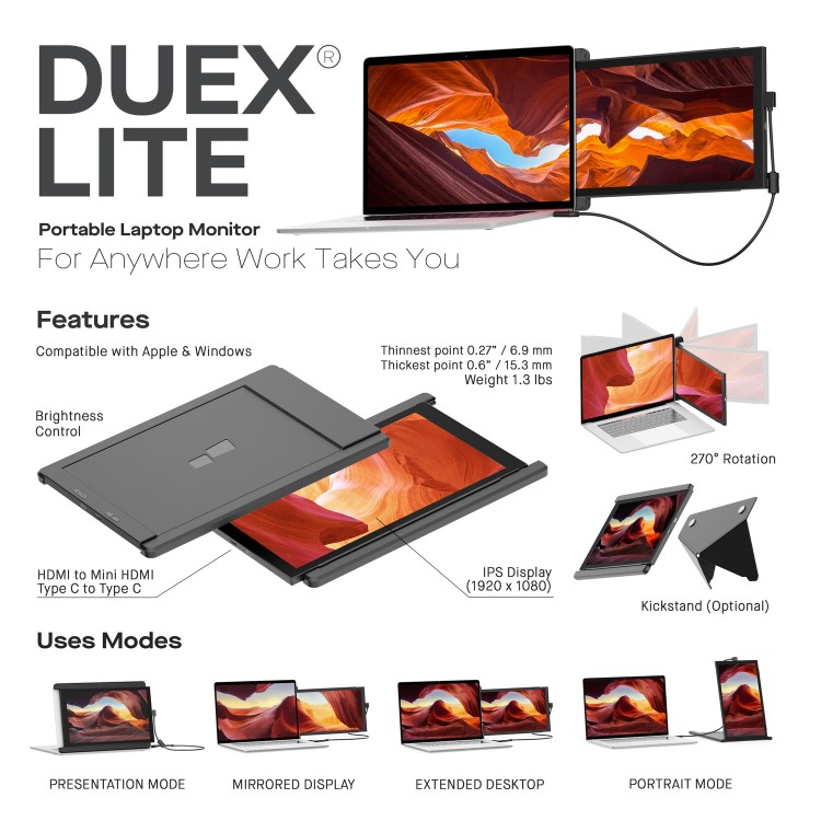 Mobile Pixels Duex Lite 12.5" Full HD IPS Portable Monitor - Grey