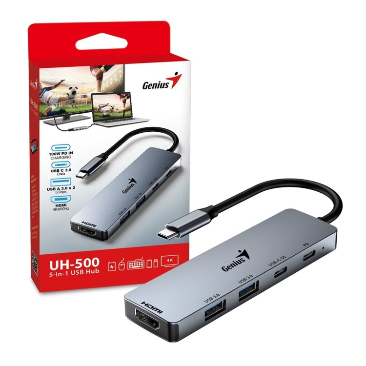 Genius USB Type-C 5-In-1 Hub Docking Station with USB-C 100W Power Delivery