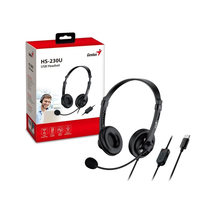 Genius HS-230U Headset with Mic, USB-C Connection