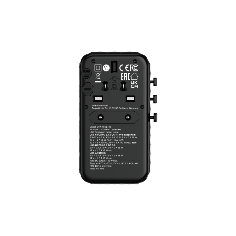 Verbatim UTA-10 GaN III 140W Universal Travel Adapter
