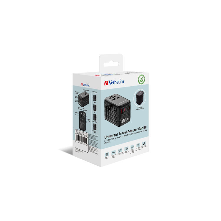 Verbatim UTA-10 GaN III 140W Universal Travel Adapter