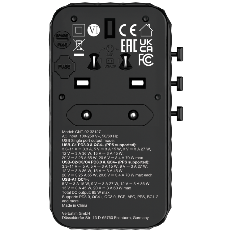 Verbatim AC Travel Adapter 3A 85W