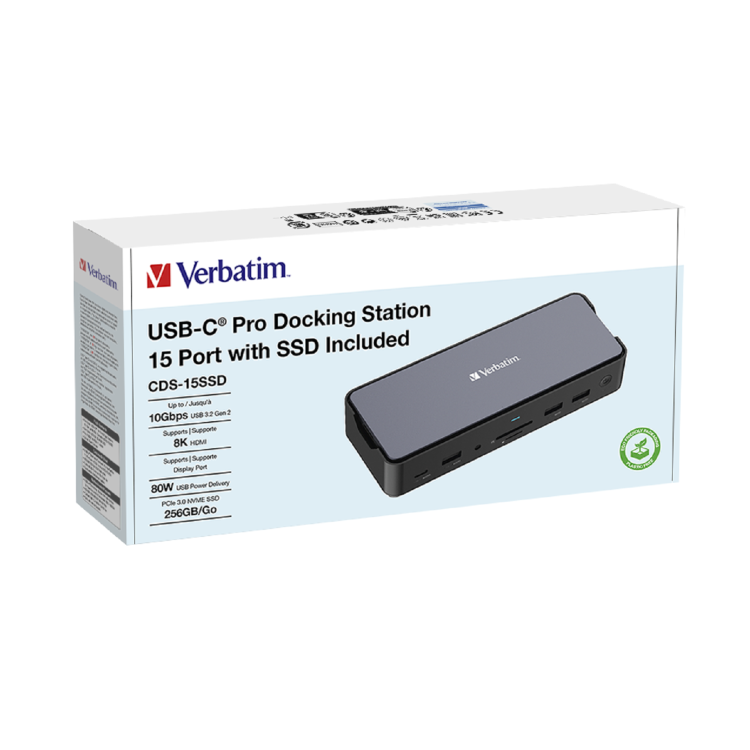 Verbatim CDS-15SSD USB-C Pro 15 Port with 256GB SSD Included Docking Station 