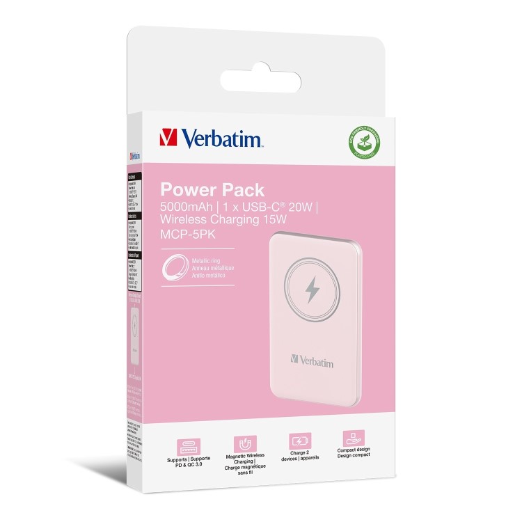 Verbatim Charge ´n´ Go 5000mAh Magnetic Wireless Power Bank Pink
