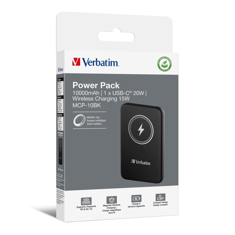 Verbatim Charge ´n´ Go 10000mAh Magnetic Wireless Power Bank Black