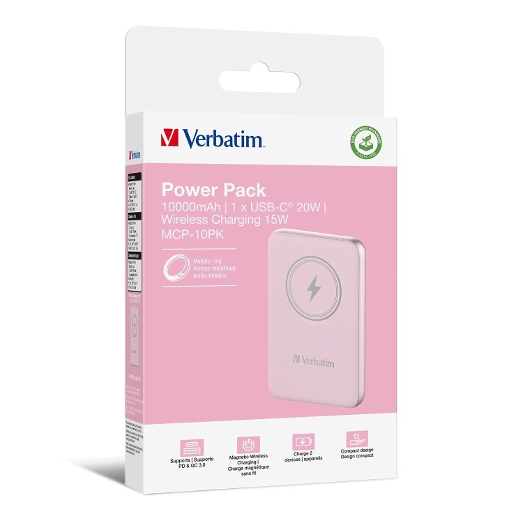 Verbatim Charge ´n´ Go 10000mAh Magnetic Wireless Power Bank Pink
