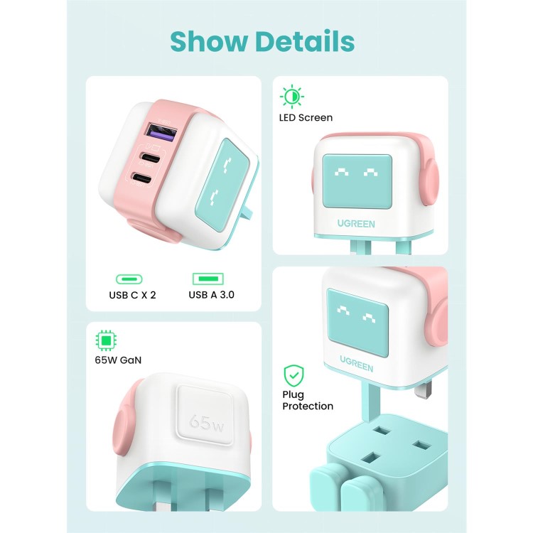 Ugreen Uno 65W 3-Port GaN Charger - Blue