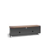 Techlink Panorama PM160W+ Walnut Top with Black Carcass Extended Height to hold a soundbar with IR Friendly Drop Down Doors venitlated cable management 1600mm wide suitable for screens up to 80&quot;