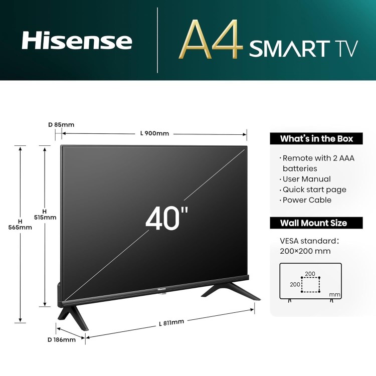 Refurbished Hisense A4N 40" Full HD Freeview HD LED Smart TV