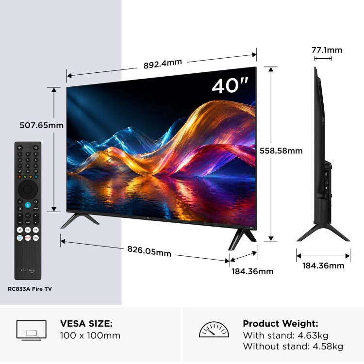 TCL 40V5D-UK 40 Inch QLED Full HD Smart Fire TV  HDR10 Dolby Audio Alexa Built-In
