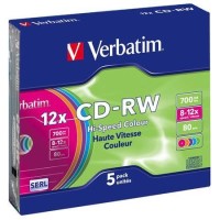 Verbatim 5PK Colours 80Min 12X CD-RW JC