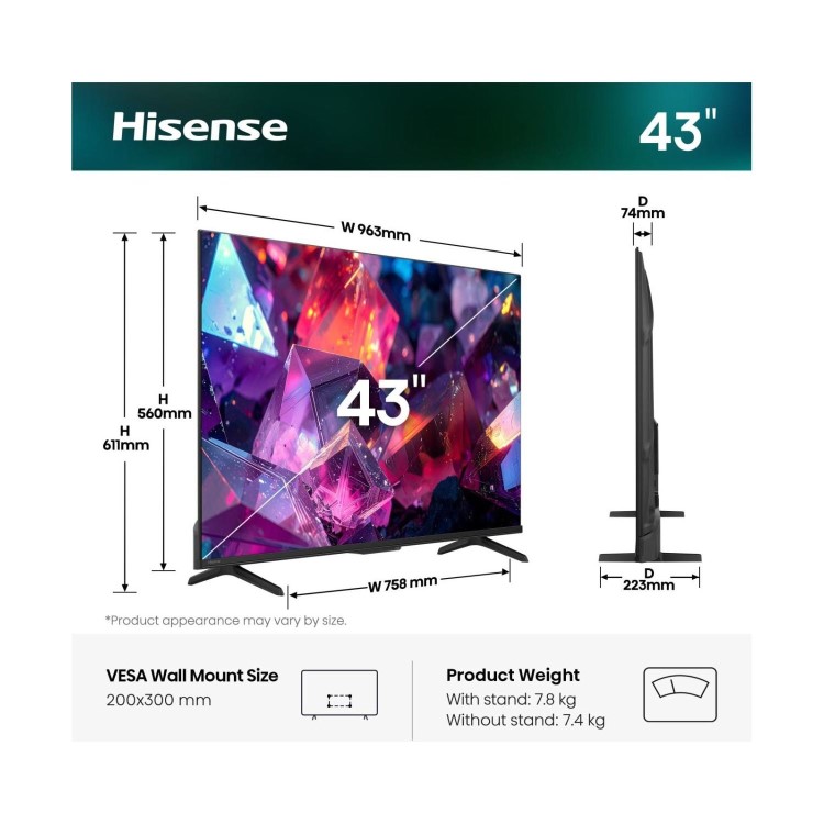 Hisense 43E7STUK PRO 43 Inch 4K QLED Smart TV – Ultra HD HDR Freely & Dolby Vision