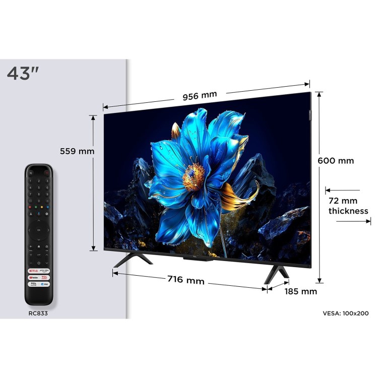 TCL 43P7K-UK 43-Inch QLED 4K HDR Smart TV  Dolby Vision HDR10+ & Google TV