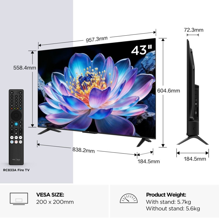TCL 43V6D-UK 43 Inch 4K UHD Smart Fire TV HDR10+ Dolby Atmos & Google Assistant