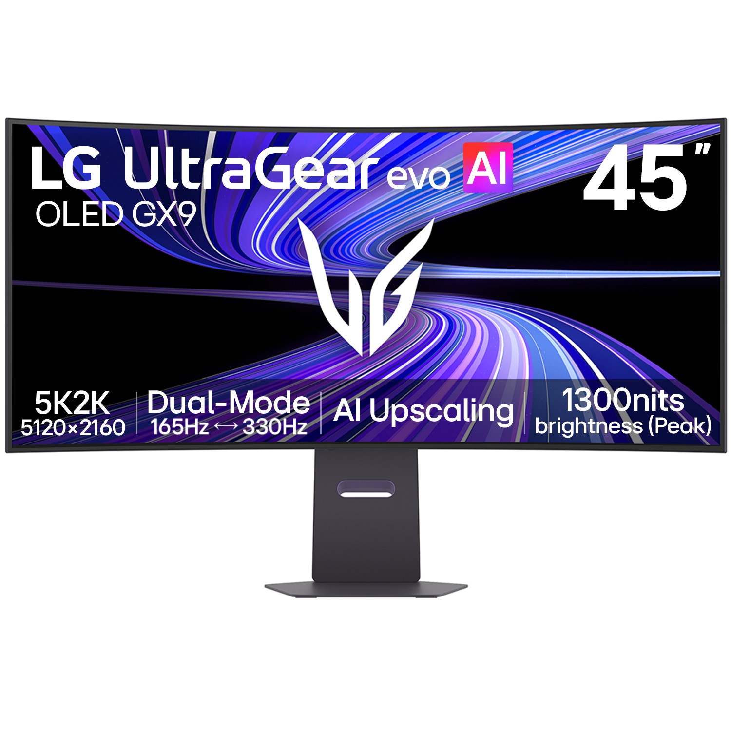 UltraGear evoGX9 45GX950B 45 OLED 5K2K 165Hz 0.03ms Curved Gaming Monitor AI Upscaling
