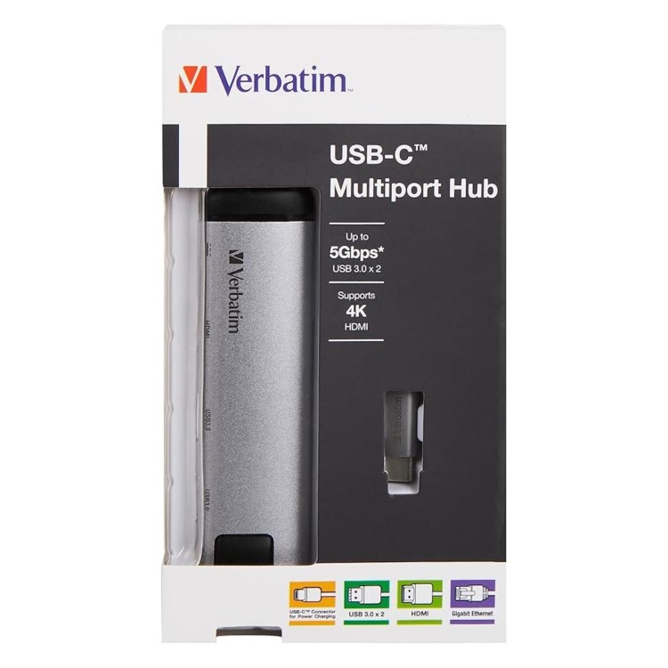 Verbatim USB-C Multiport Hub with USB 3.1 Gen 1 USB 3.0 HDMI RJ45