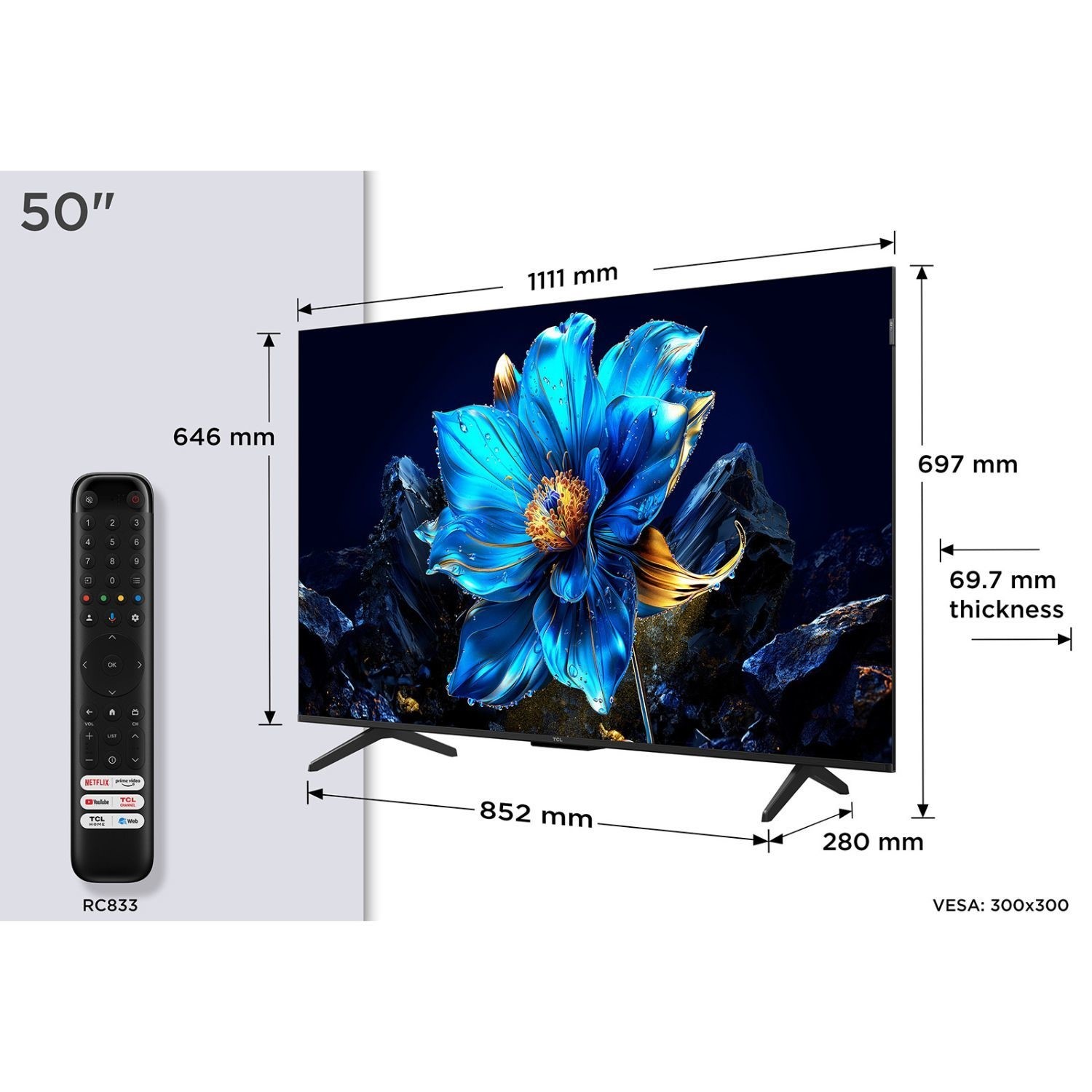 TCL 50P7K-UK 50-Inch QLED 4K HDR Smart TV Dolby Vision HDR10+ & Google ...