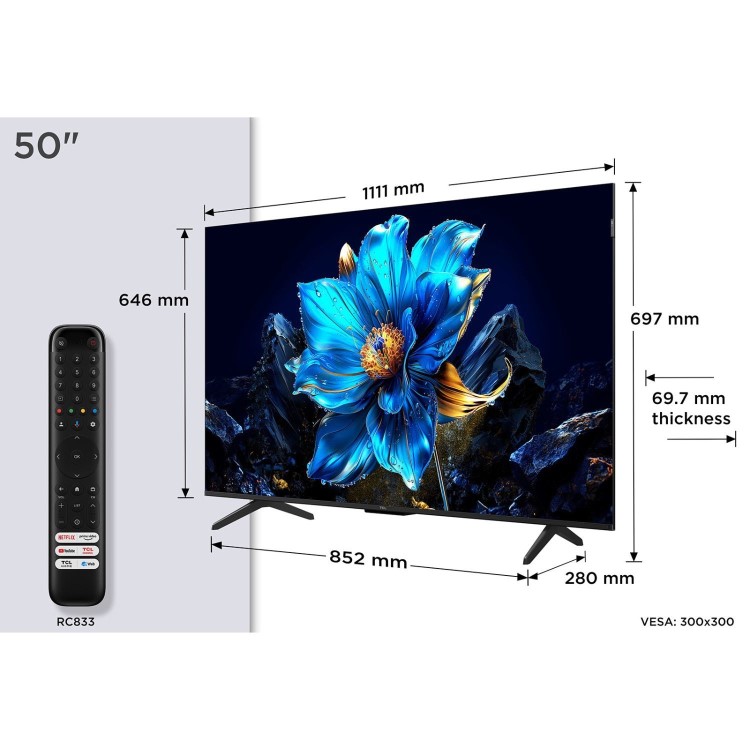 TCL 50P7K-UK 50-Inch QLED 4K HDR Smart TV  Dolby Vision HDR10+ & Google TV