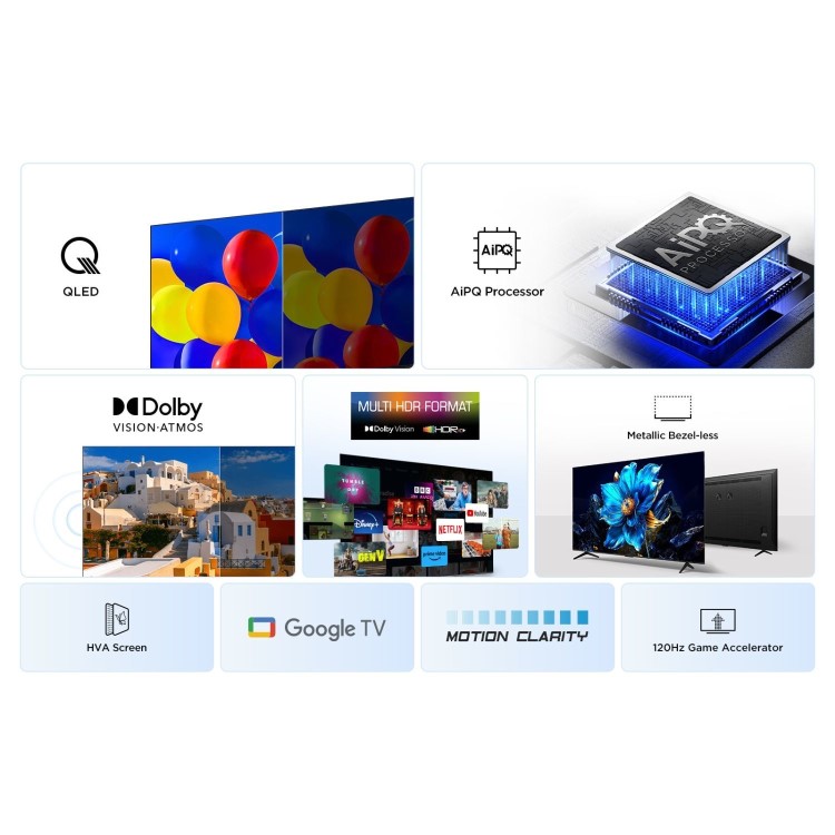 TCL 50P7K-UK 50-Inch QLED 4K HDR Smart TV  Dolby Vision HDR10+ & Google TV