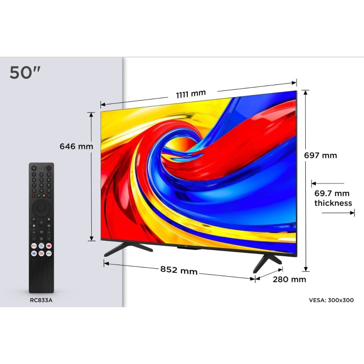 TCL 50P7L-UK 50 Inch QLED 4K Google TV – Dolby Vision Dolby Atmos & Game Master Gaming
