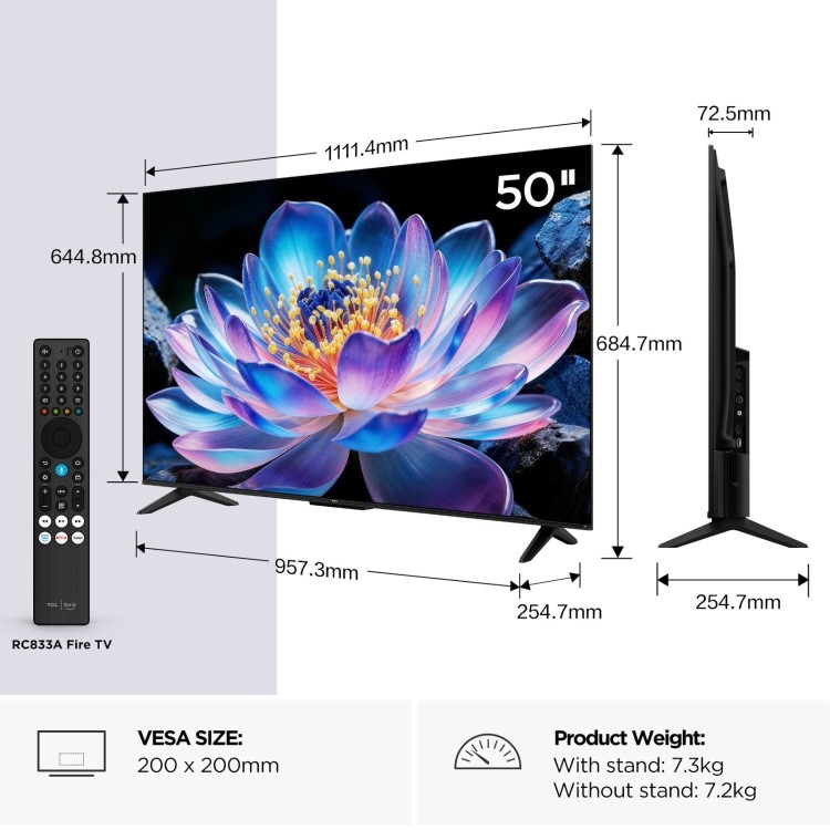 TCL 50V6D-UK 50 Inch 4K UHD Smart Fire TV  HDR10+ Dolby Atmos & Alexa Built-In