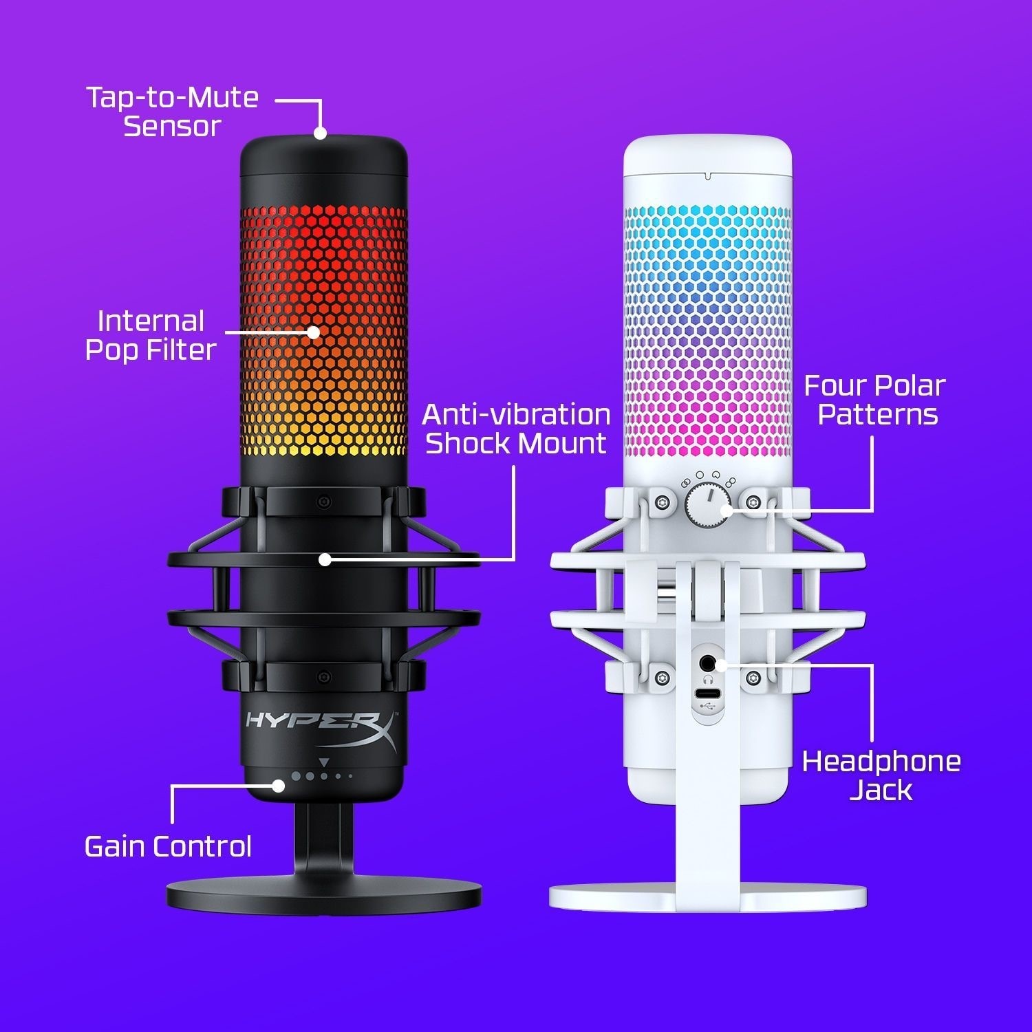 HyperX QuadCast S USB Microphone with RGB Lighting - White