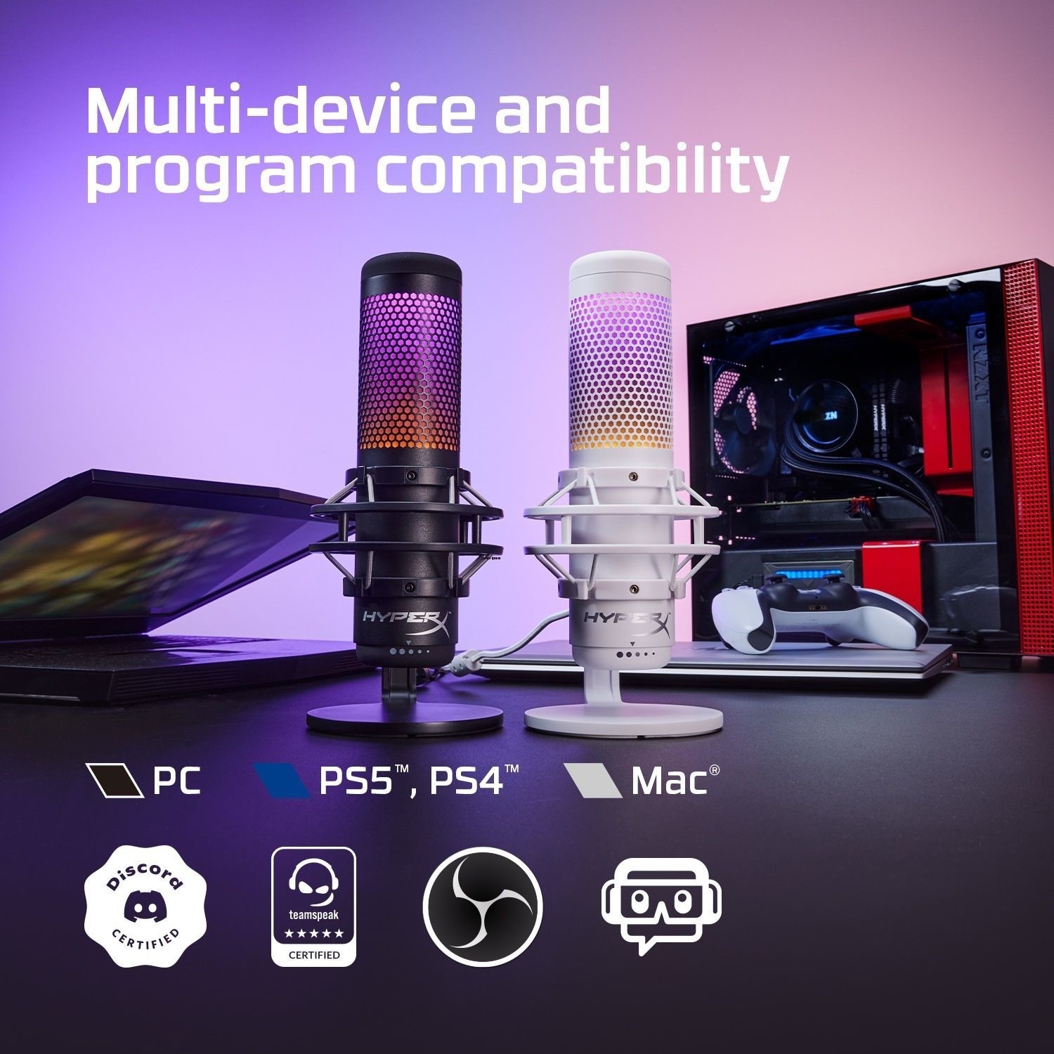 HyperX QuadCast S USB Microphone with RGB Lighting - White