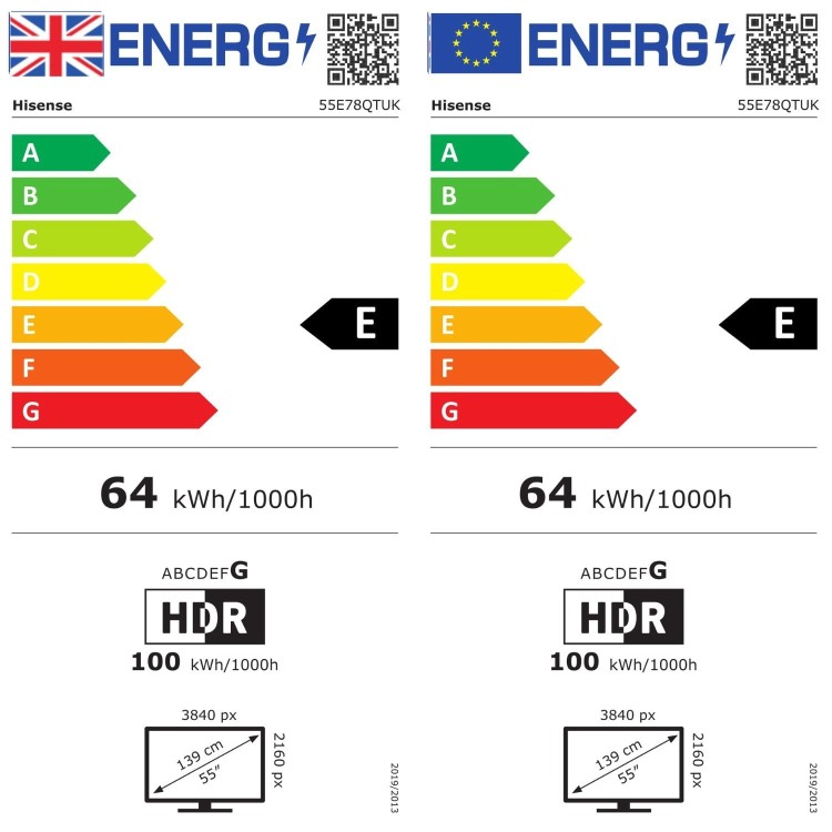 Hisense E78QTUK 55 inch Smart 4K Ultra HD QLED TV