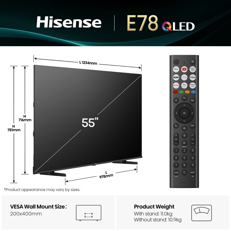 Hisense E78QTUK 55 inch Smart 4K Ultra HD QLED TV