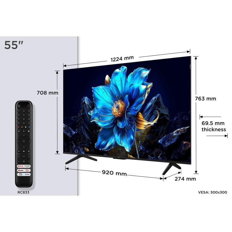 Refurbished TCL P7K 55" 4K Ultra HD with HDR10+ Freeview HD QLED Smart TV