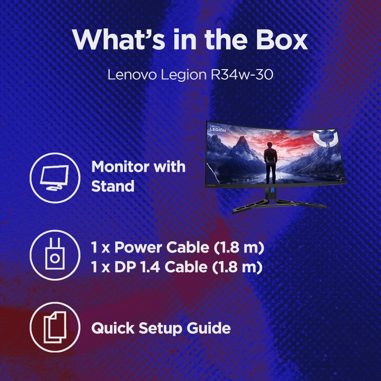 Lenovo Legion R34W-30 34" QHD 180Hz 0.5ms Ultrawide Curved Gaming Monitor