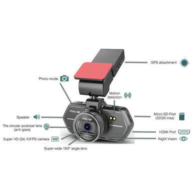 electriQ 2K 160 Degree Wide Angle Lens 2.7 Inch  Screen Ambarella Dash Cam with GPS and CLP Lens