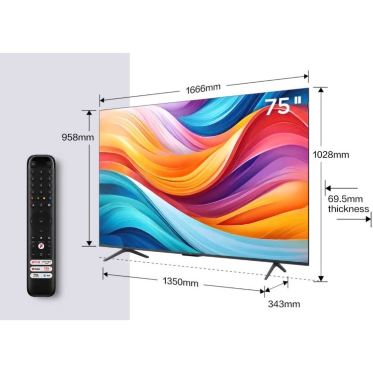 TCL 75C655K 75-Inch 4K QLED Smart TV  Dolby Vision HDR10+ & Google TV