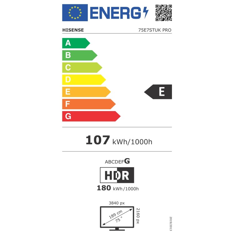 Hisense 75E7STUK PRO 75 Inch 4K Ultra HD Smart TV – Dolby Vision HDR10+ Hi-QLED 144Hz VRR Gaming Google TV
