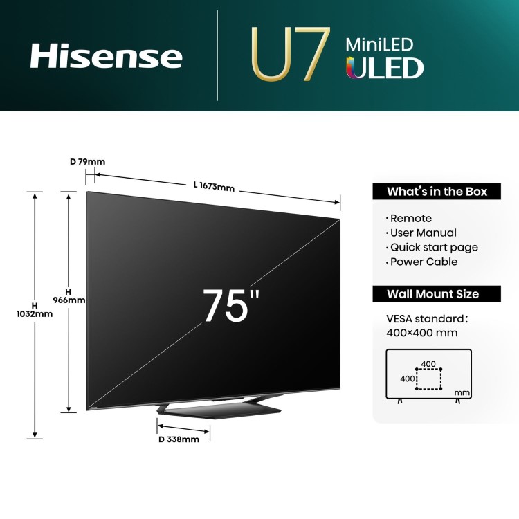 Hisense U7N 75 inch 4K Mini LED PRO Smart TV