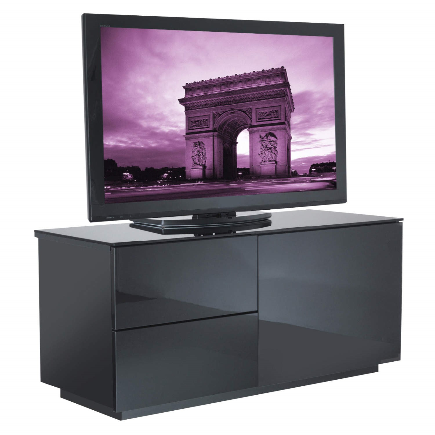Paris Gloss Black Tv Cabinet 110x50x45mm 2 Drawers Side Cupboards