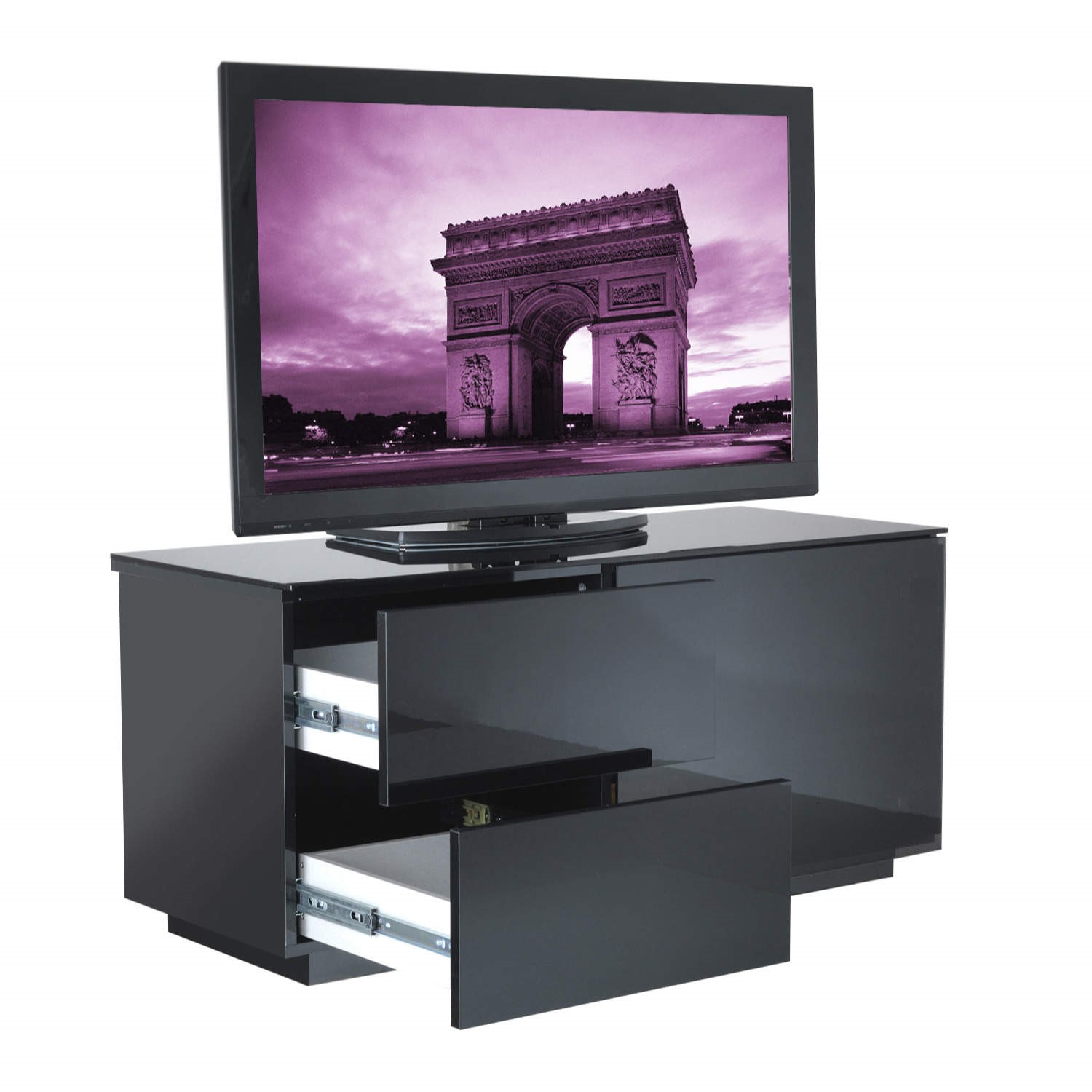 Paris Gloss Black Tv Cabinet 110x50x45mm 2 Drawers Side Cupboards