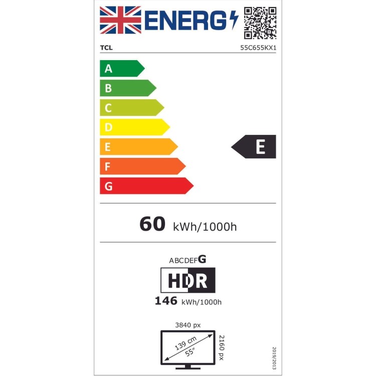 Refurbished TCL C655K 55" 4K Ultra HD with HDR10+ Freeview HD QLED Smart TV